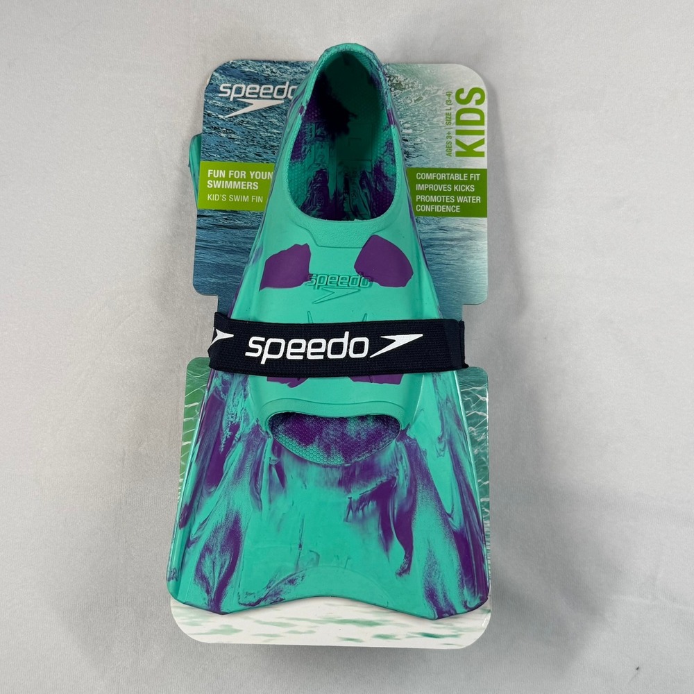 Speedo Kids Swim Fins Arctic Glass Teal Purple Marble Size L 3-4 Recreation New